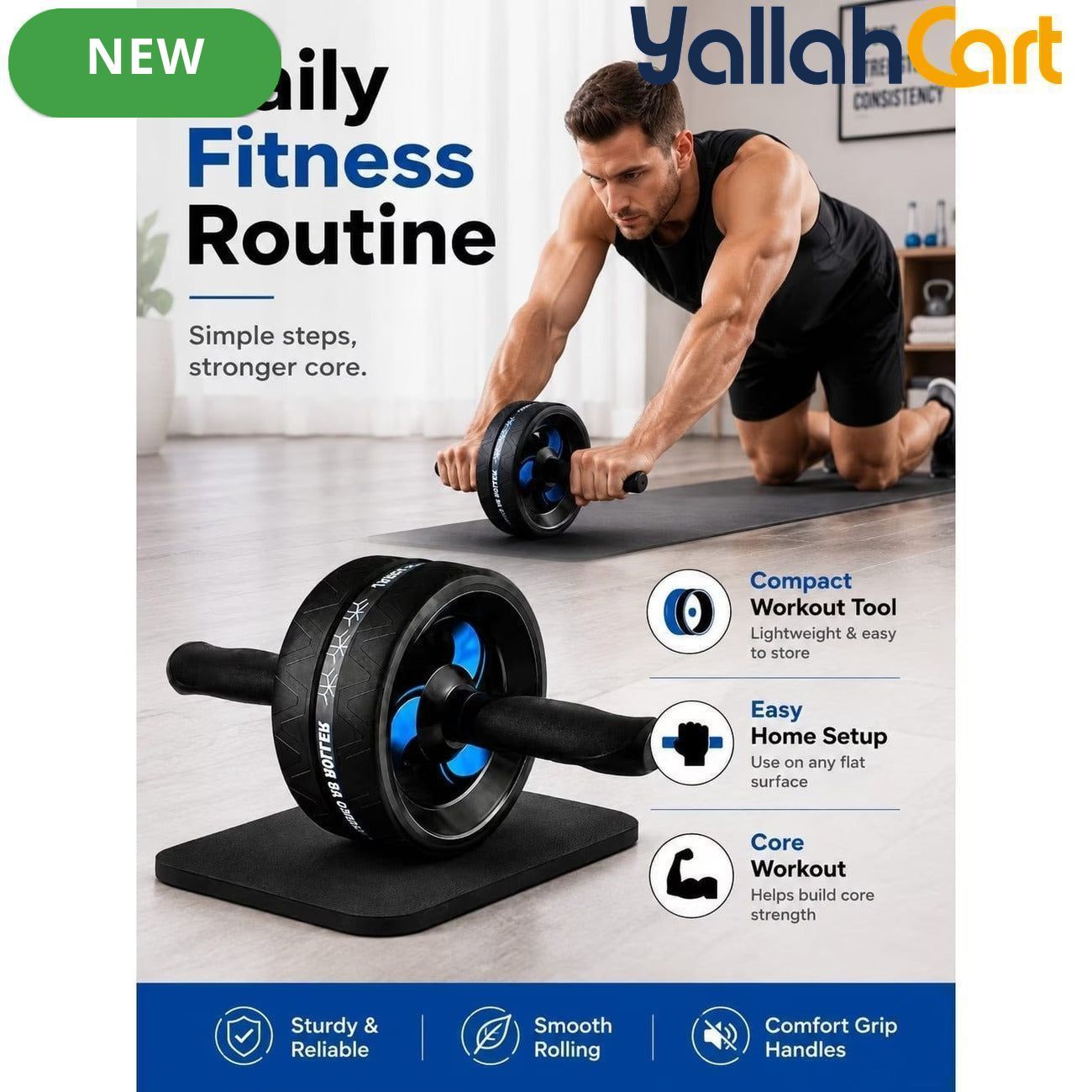Silent Dual-Wheel Ab Roller – Stable Core Strength Training Equipment