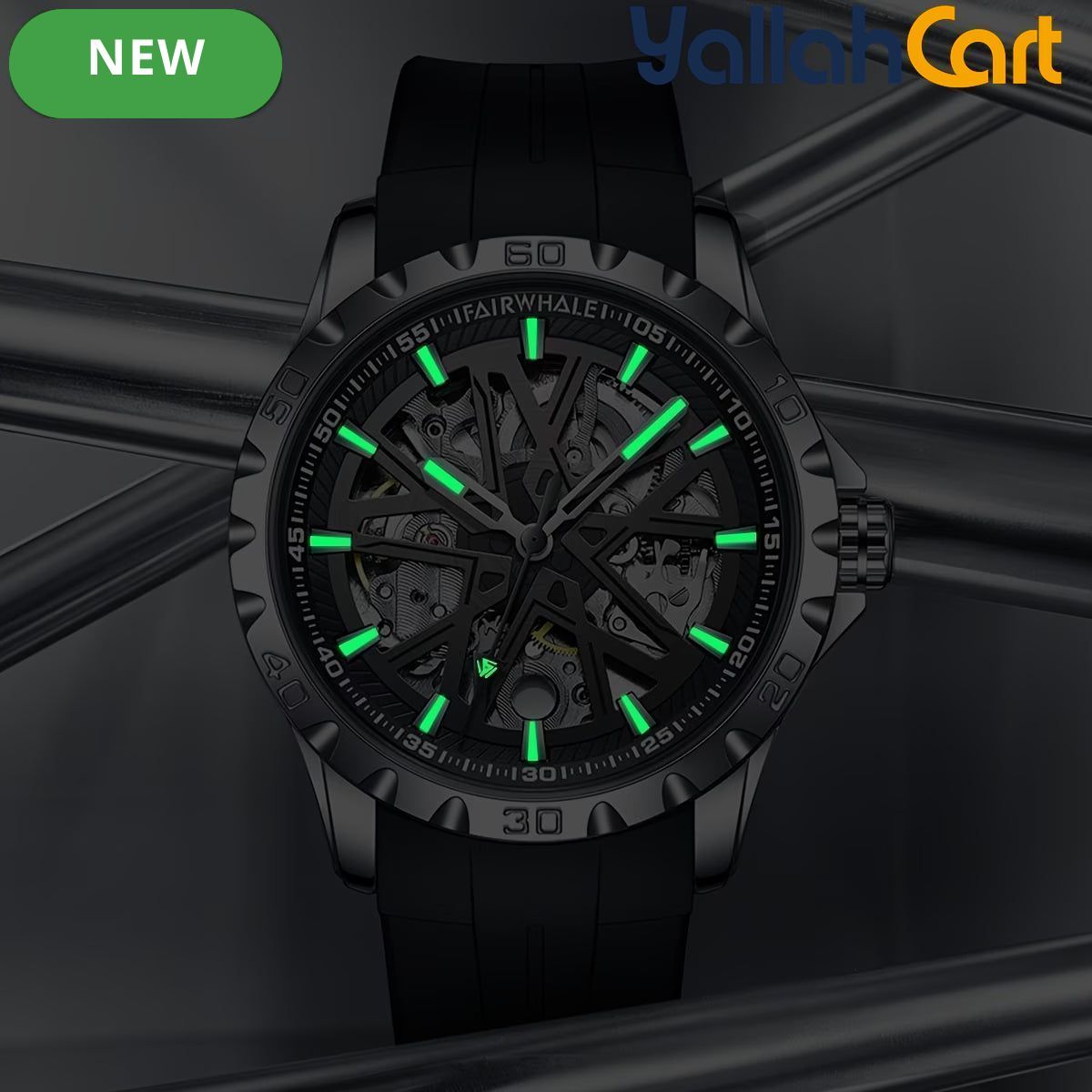 MARK FAIRWHALE Men’s Automatic Mechanical Watch – Sporty Black Rubber Strap with Luminous Hands