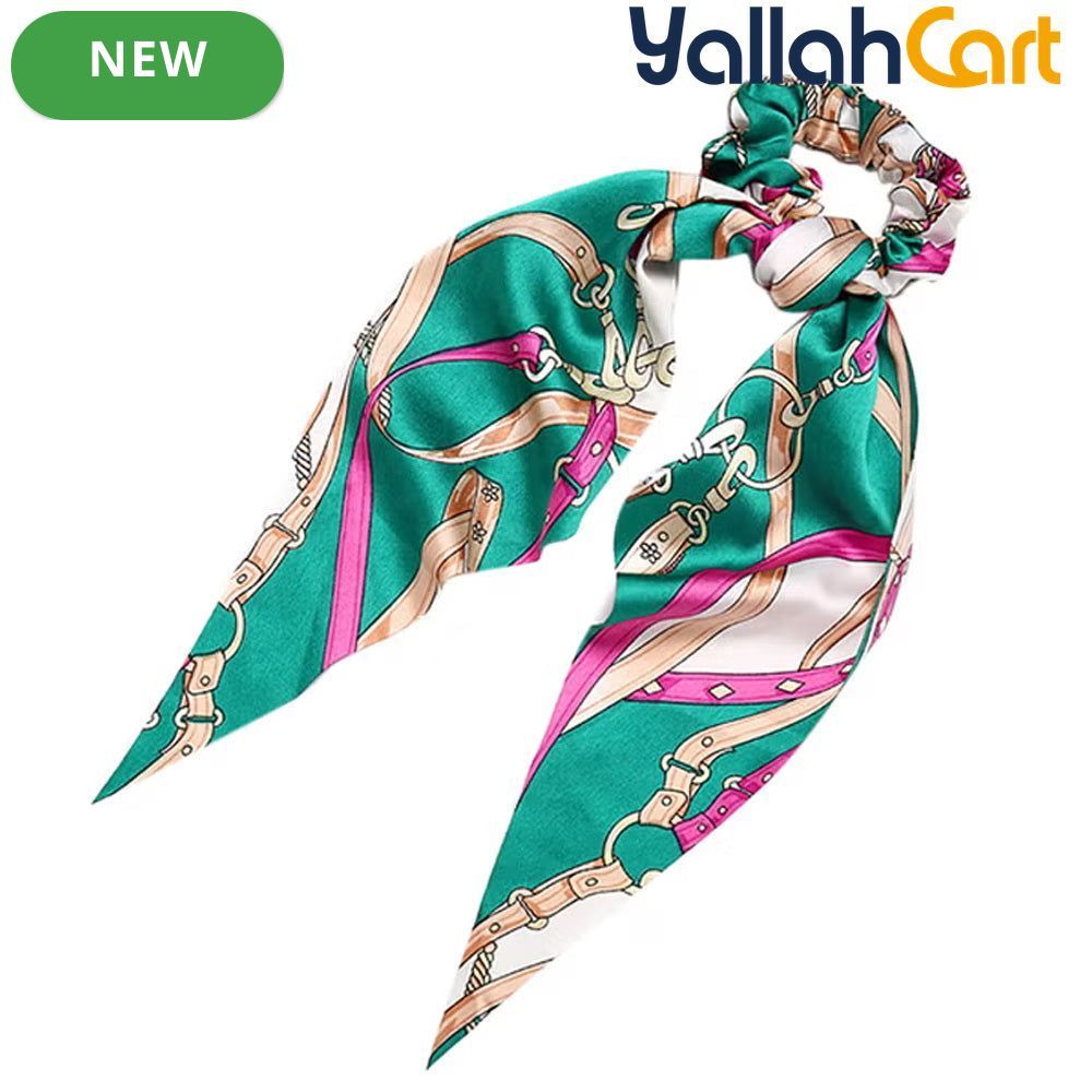 Green Printed Hair Tie Band – Stylish Elastic Hair Accessory for Women