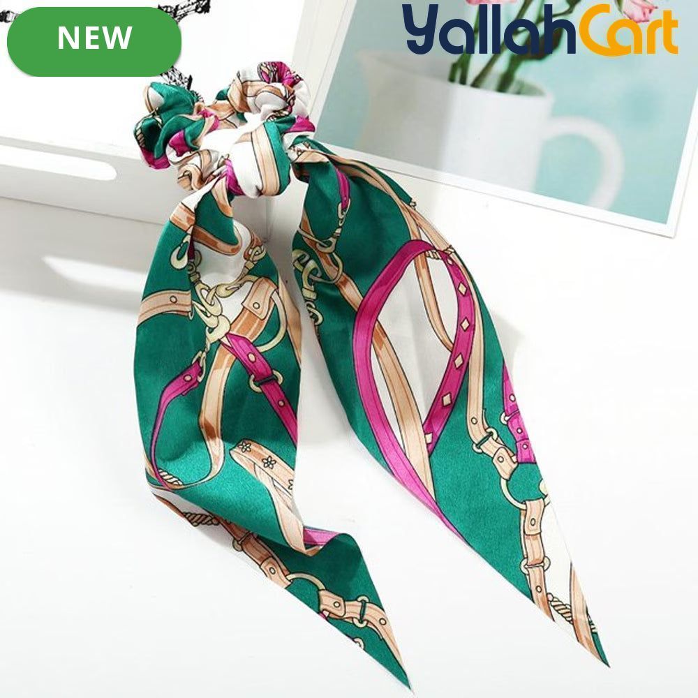 Green Printed Hair Tie Band – Stylish Elastic Hair Accessory for Women