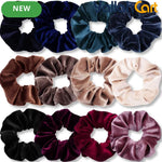 12-Pack Velvet Scrunchies for Women & Girls – Soft Elastic Hair Ties in Neutral Colors