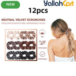 12-Pack Velvet Scrunchies for Women & Girls – Soft Elastic Hair Ties in Neutral Colors