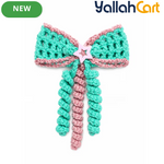 Mint Green and Pink Handmade Crochet Bow & Swirl Hair Clip – Elegant Hair Accessory for Women & Girls