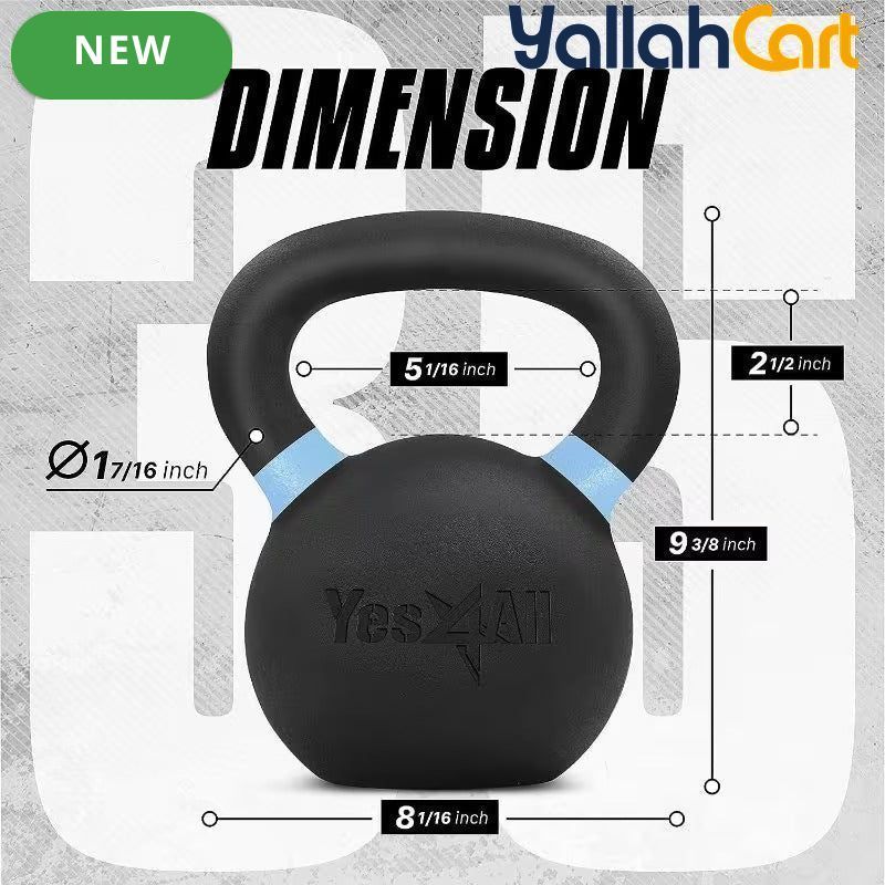 Yes4All Powder-Coated Cast Iron Kettlebell – Full-Body Strength Training Weight