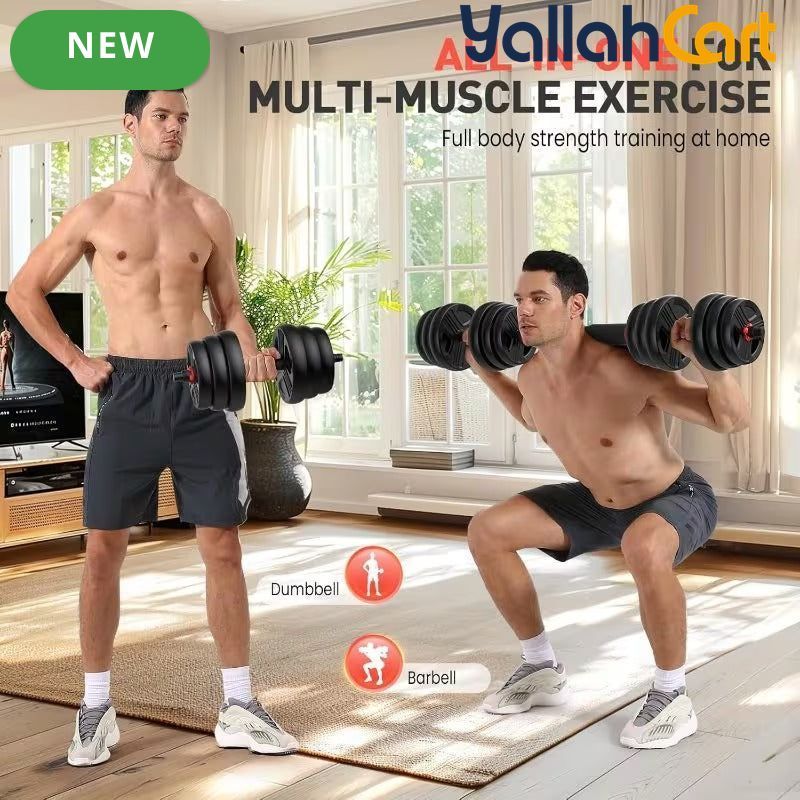 FEIERDUN 3-in-1 Adjustable Dumbbell Set with Connector – Dumbbell & Barbell Home Gym Set-Black