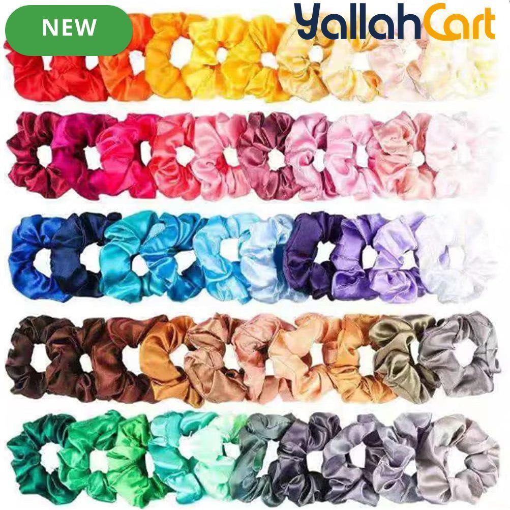 50-Piece Multicolor Satin Scrunchies & Hair Ties Set – Soft Hair Accessories for Women