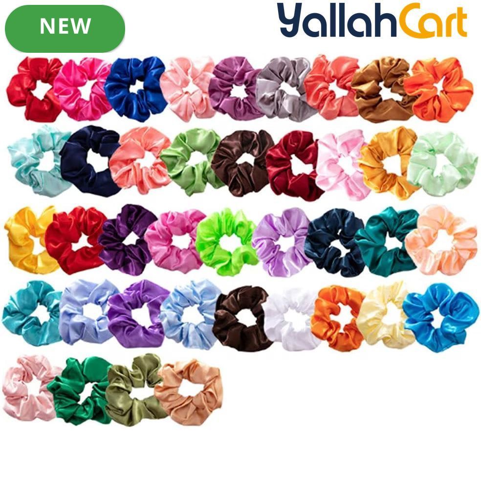 50-Piece Multicolor Satin Scrunchies & Hair Ties Set – Soft Hair Accessories for Women