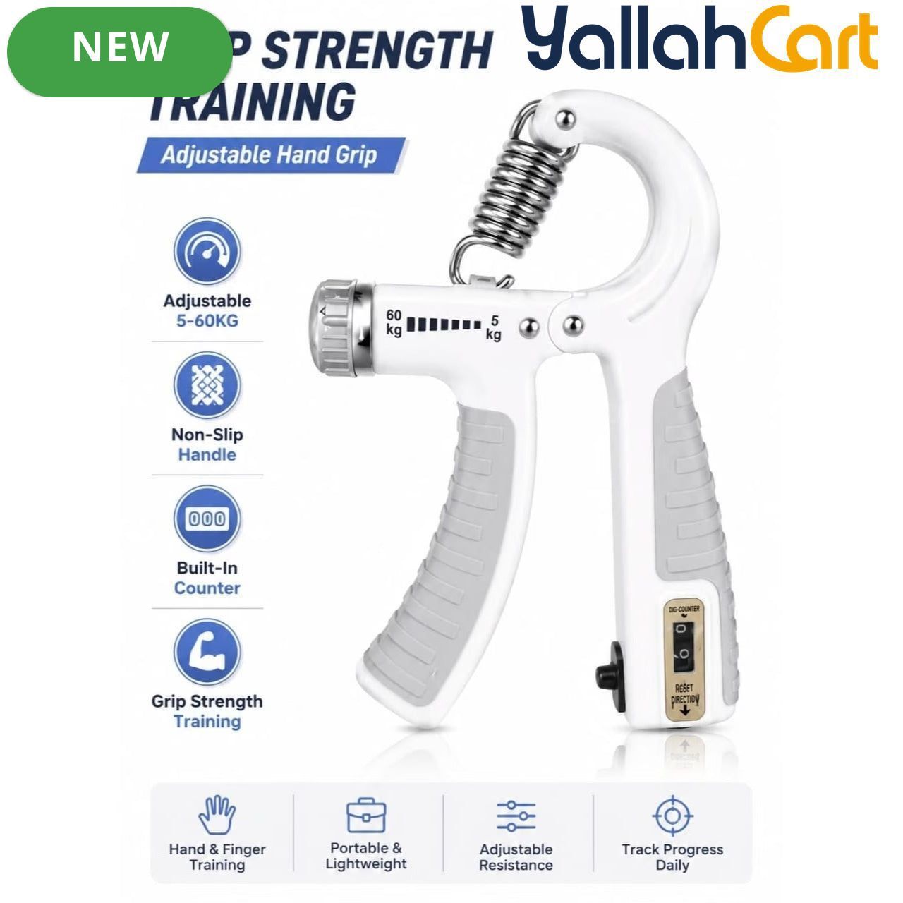 Adjustable Hand Grip Strengthener with Counter – 5–60kg Resistance