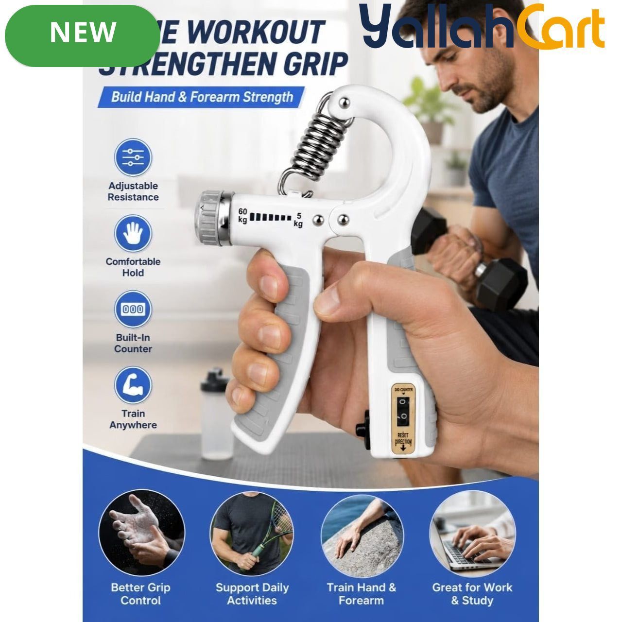 Adjustable Hand Grip Strengthener with Counter – 5–60kg Resistance