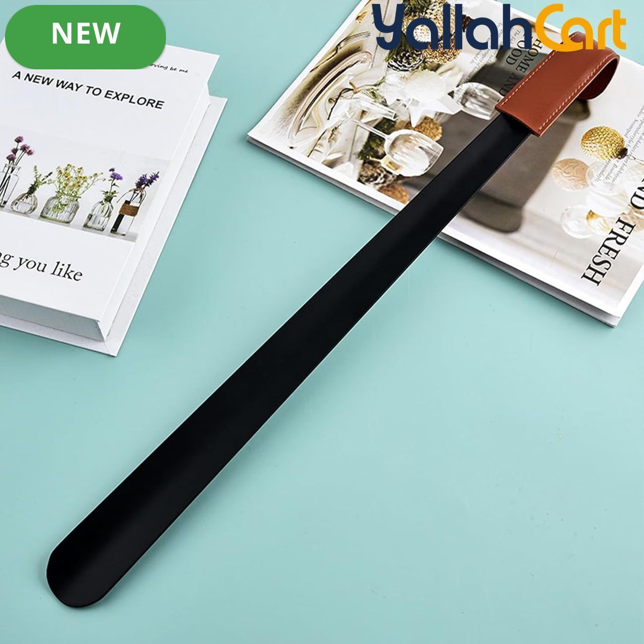 Long Handled Shoe Horn – 42cm Stainless Steel Shoe Lifter with PU Leather Strap