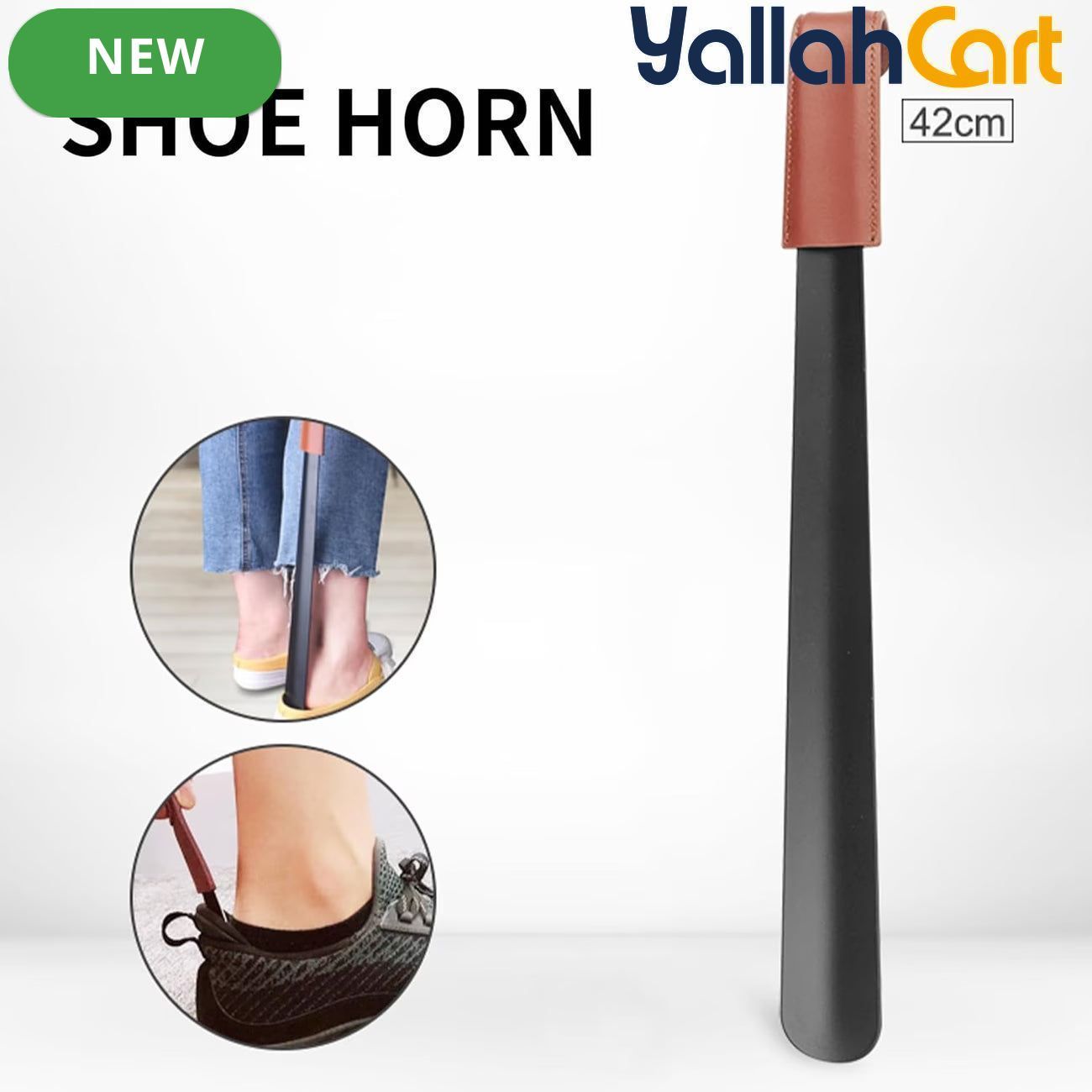 Long Handled Shoe Horn – 42cm Stainless Steel Shoe Lifter with PU Leather Strap