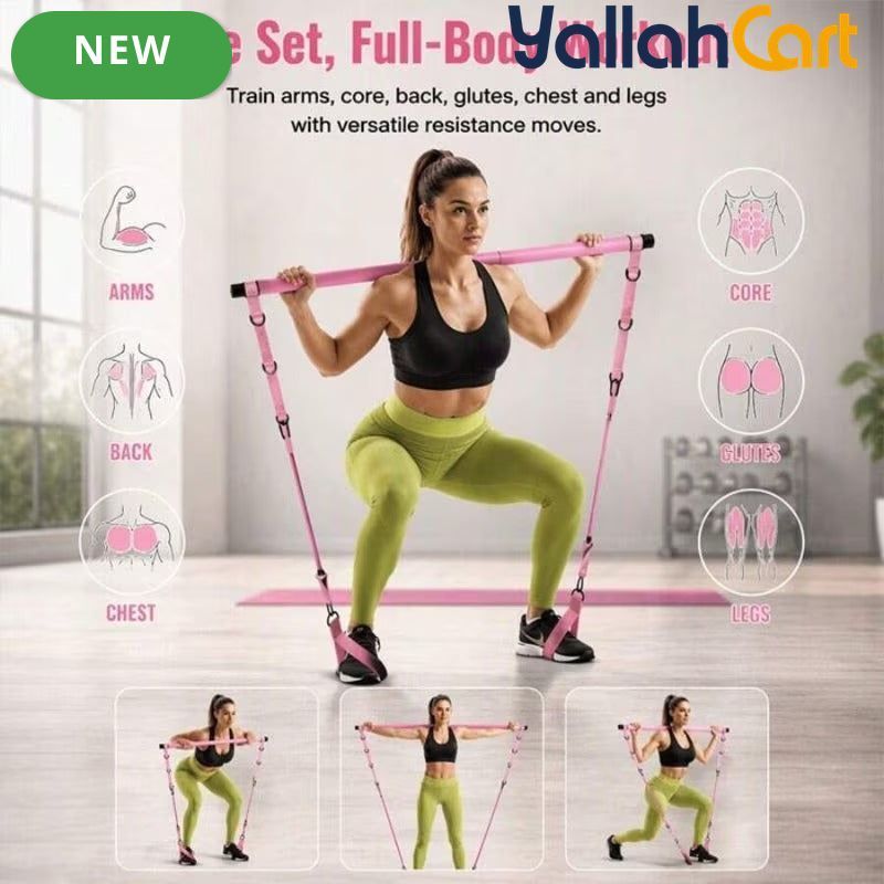 Adjustable Pilates Bar Set with Resistance Bands