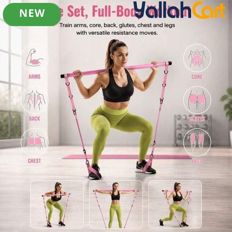 Adjustable Pilates Bar Set with Resistance Bands