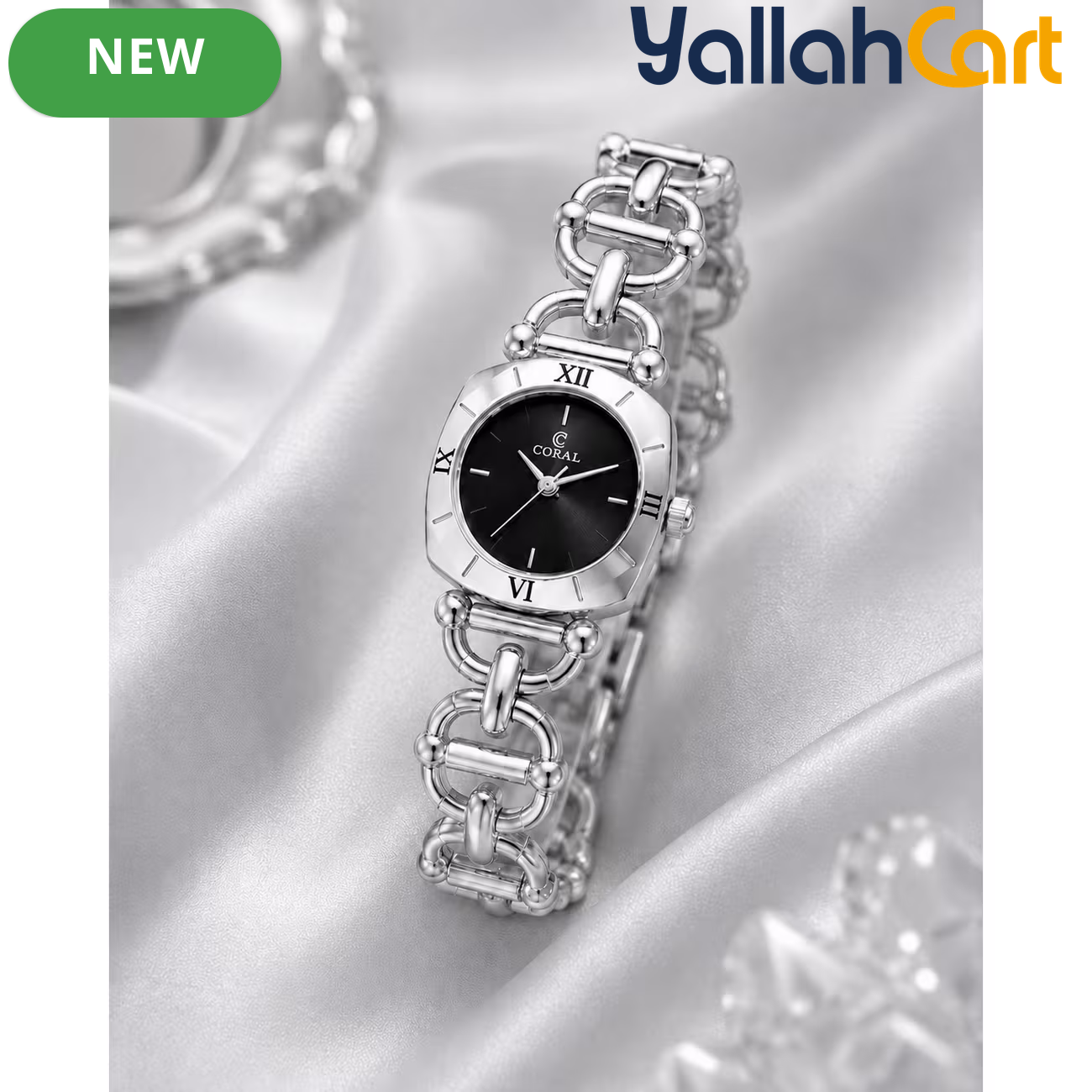 CORAL Silver Luxury Stainless Steel Bracelet Watch for Women – Elegant Fashion Timepiece