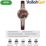 GEOMOY Burgundy Women’s Rhinestone Quartz Watch – Faux Leather Strap Elegant Round Dial Wristwatch