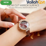 GEOMOY Burgundy Women’s Rhinestone Quartz Watch – Faux Leather Strap Elegant Round Dial Wristwatch