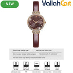 GEOMOY Burgundy Women’s Rhinestone Quartz Watch – Faux Leather Strap Elegant Round Dial Wristwatch