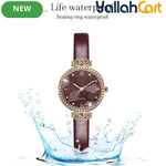 GEOMOY Burgundy Women’s Rhinestone Quartz Watch – Faux Leather Strap Elegant Round Dial Wristwatch