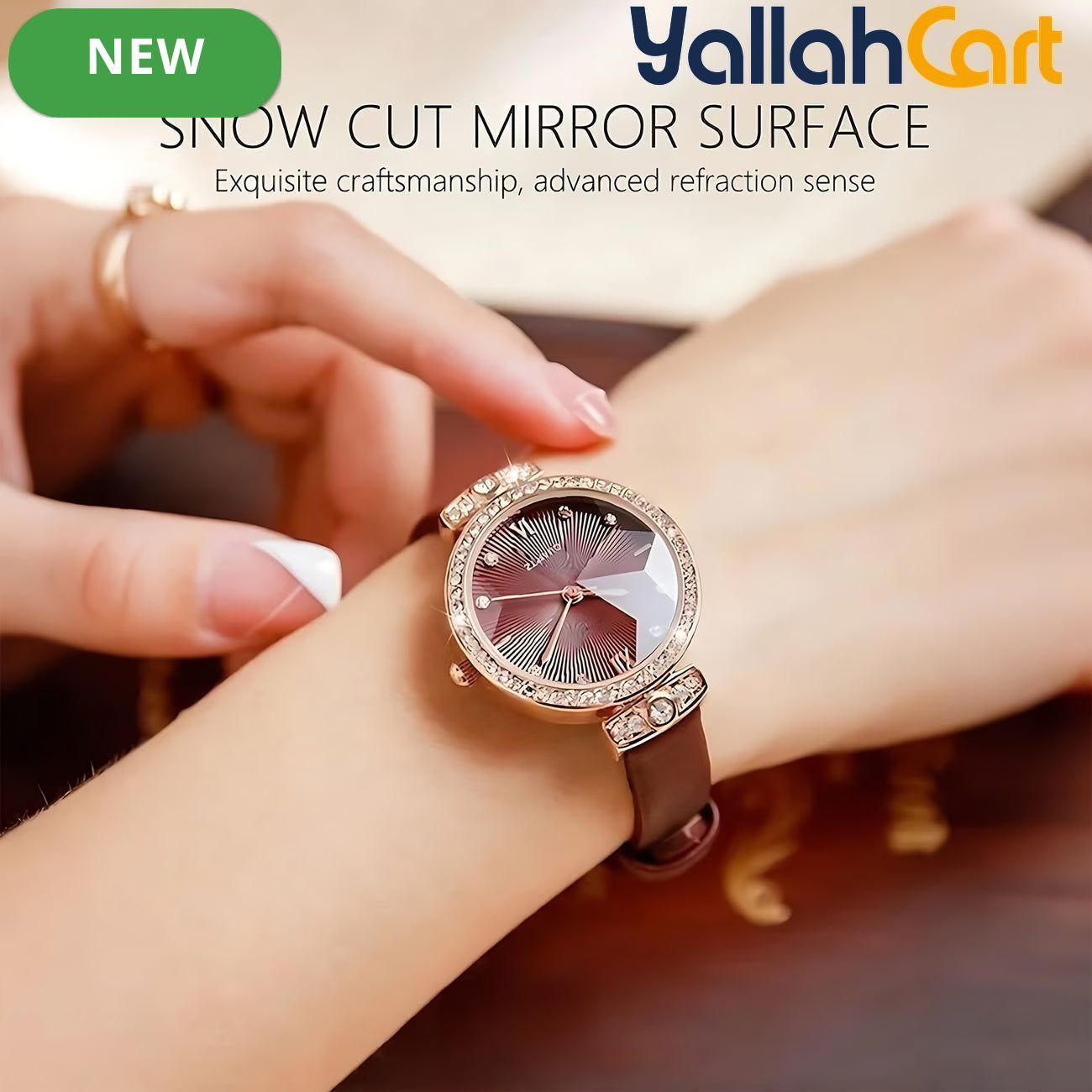 GEOMOY Burgundy Women’s Rhinestone Quartz Watch – Faux Leather Strap Elegant Round Dial Wristwatch