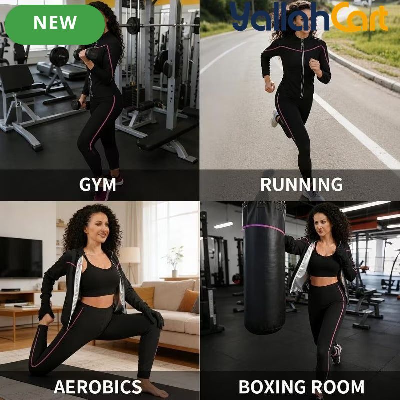 Women's Sauna Suit Set with Top, Pants, Gloves & Shoe Covers