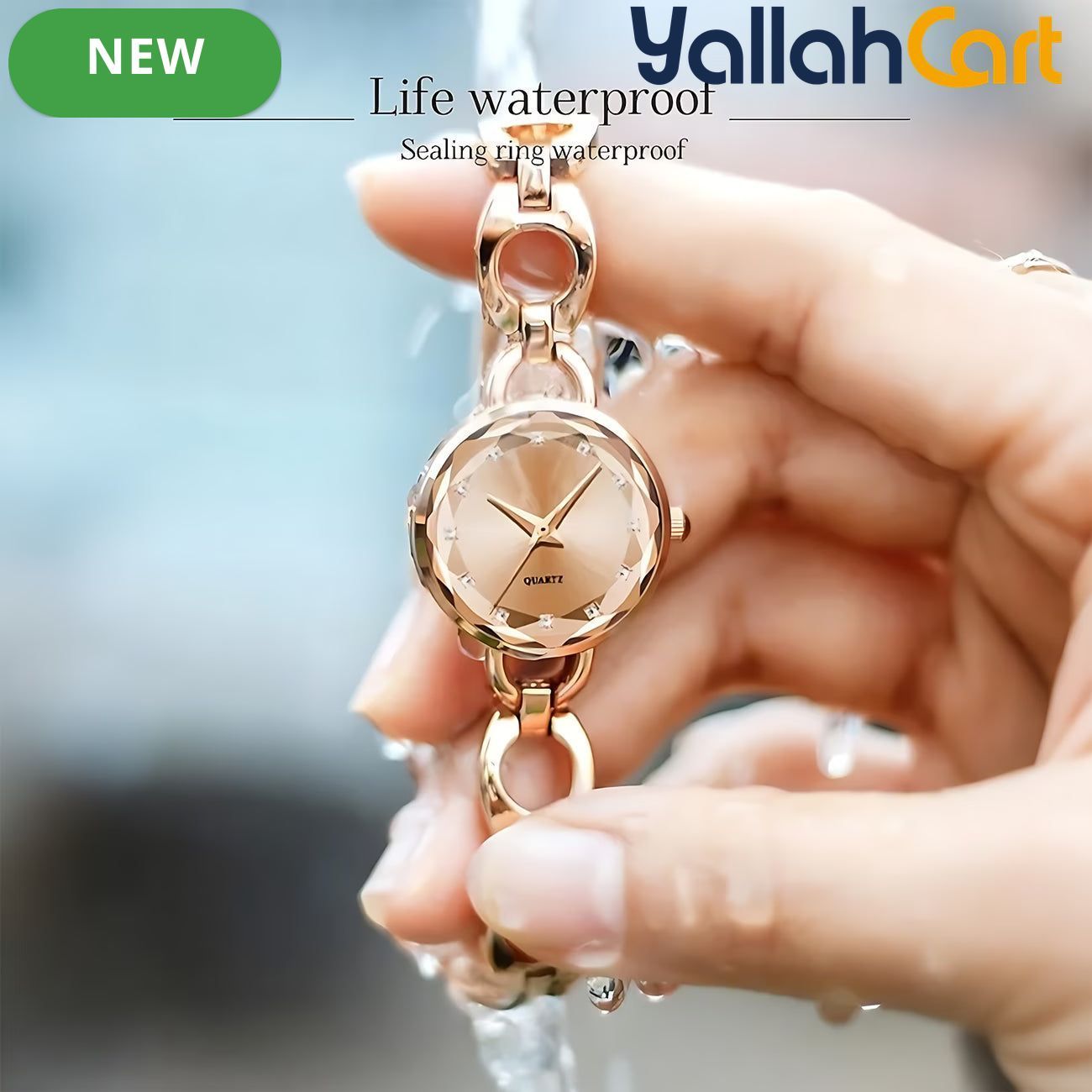 GEOMOY Women’s Rose Gold Skeleton Quartz Watch – Rhinestone Bracelet Analog Wristwatch