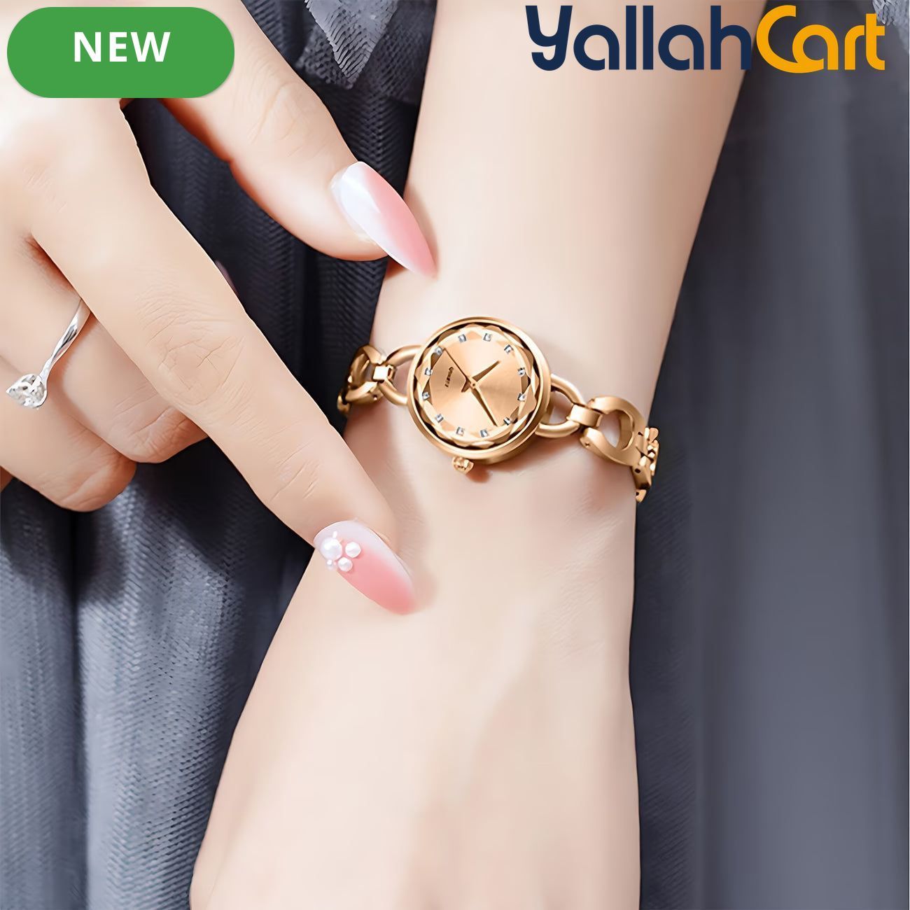 GEOMOY Women’s Rose Gold Skeleton Quartz Watch – Rhinestone Bracelet Analog Wristwatch