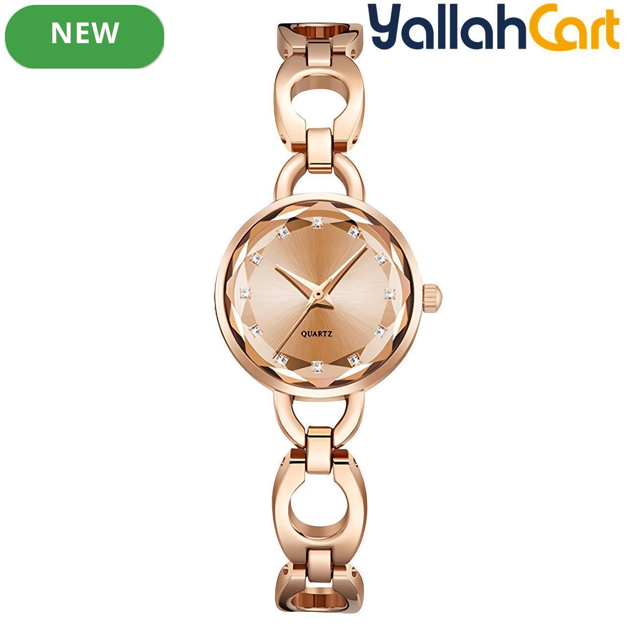 GEOMOY Women’s Rose Gold Skeleton Quartz Watch – Rhinestone Bracelet Analog Wristwatch