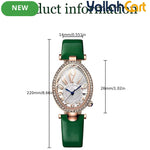 GEOMOY Women’s Green Strap Quartz Watch – Elegant Oval Dial with Rhinestone Details
