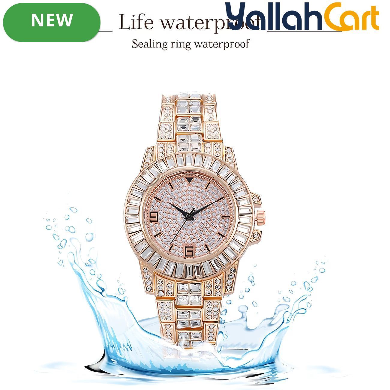 GEOMOY 3-Piece Women’s Rose Gold Watch Set – Rhinestone Quartz Watch with Matching Bracelets