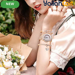 GEOMOY 3-Piece Women’s Rose Gold Watch Set – Rhinestone Quartz Watch with Matching Bracelets