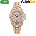 GEOMOY 3-Piece Women’s Rose Gold Watch Set – Rhinestone Quartz Watch with Matching Bracelets