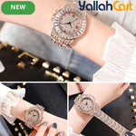 GEOMOY 3-Piece Women’s Rose Gold Watch Set – Rhinestone Quartz Watch with Matching Bracelets