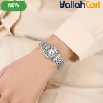 GEOMOY Women’s Silver-Tone Quartz Watch – Small Square Dial with Roman Numerals