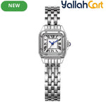 GEOMOY Women’s Silver-Tone Quartz Watch – Small Square Dial with Roman Numerals
