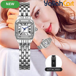 GEOMOY Women’s Silver-Tone Quartz Watch – Small Square Dial with Roman Numerals