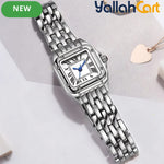 GEOMOY Women’s Silver-Tone Quartz Watch – Small Square Dial with Roman Numerals