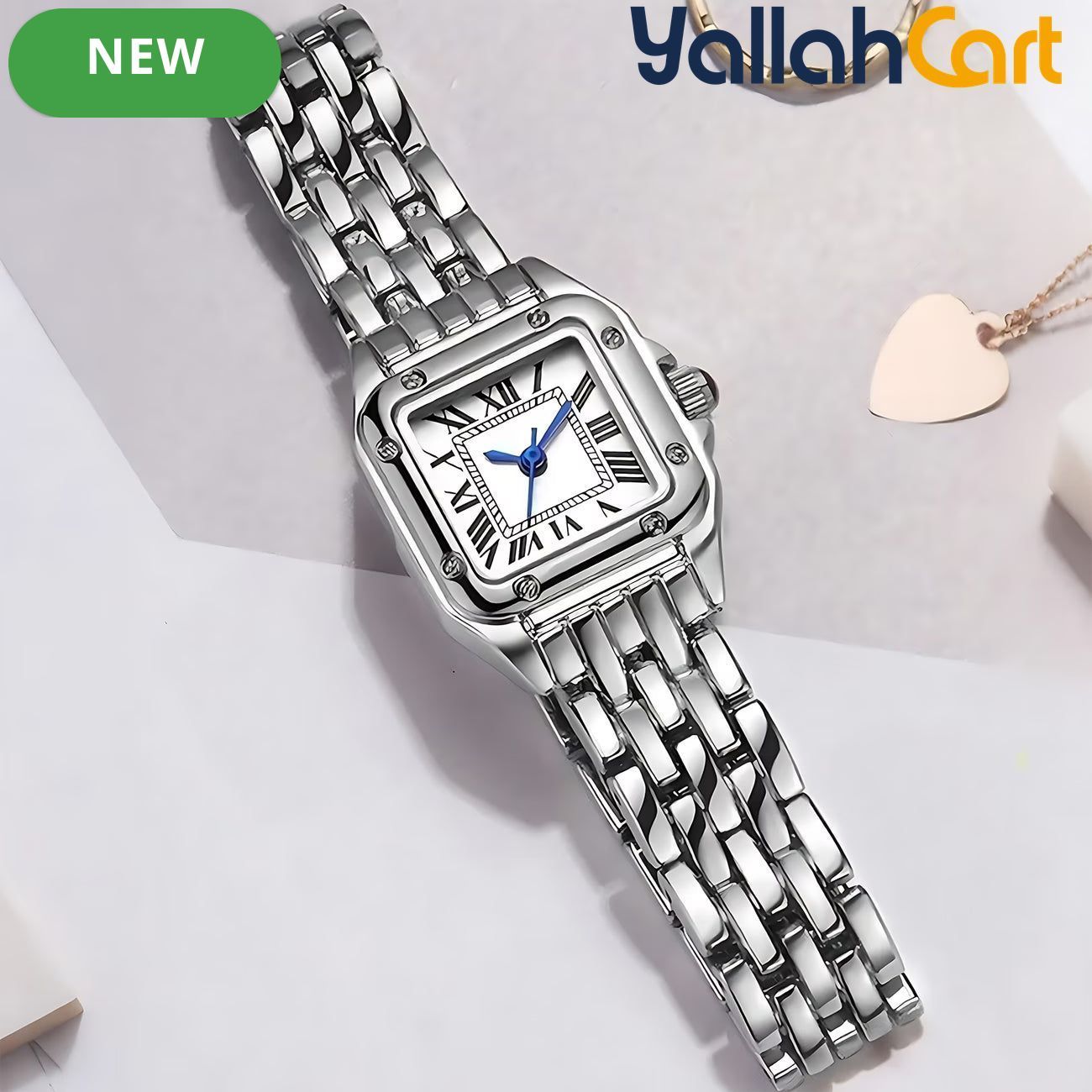 GEOMOY Women’s Silver-Tone Quartz Watch – Small Square Dial with Roman Numerals