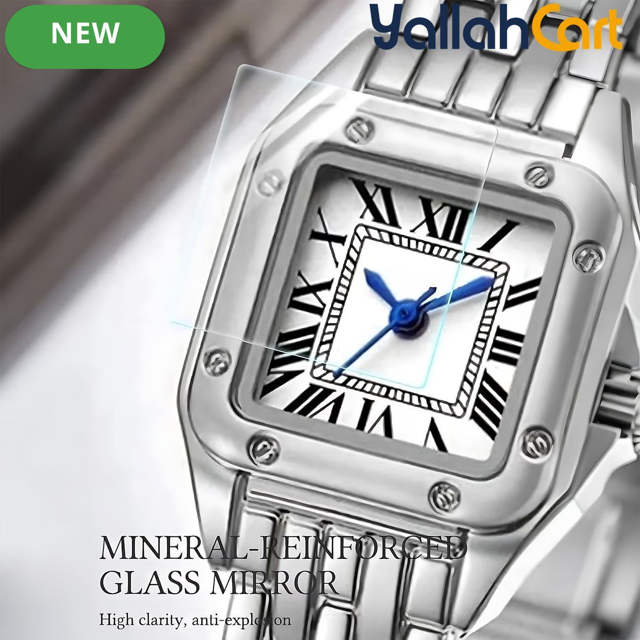 GEOMOY Women’s Silver-Tone Quartz Watch – Small Square Dial with Roman Numerals