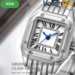 GEOMOY Women’s Silver-Tone Quartz Watch – Small Square Dial with Roman Numerals