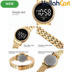 GEOMOY Women’s Digital LED Watch – Rhinestone Round Dial with Gold-Tone Stainless Steel Strap