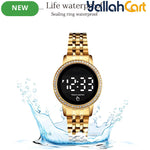 GEOMOY Women’s Digital LED Watch – Rhinestone Round Dial with Gold-Tone Stainless Steel Strap