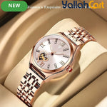 GEOMOY Women’s Rhinestone Quartz Watch – Hollow Heart Dial with Stainless Steel Strap