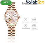 GEOMOY Women’s Rhinestone Quartz Watch – Hollow Heart Dial with Stainless Steel Strap