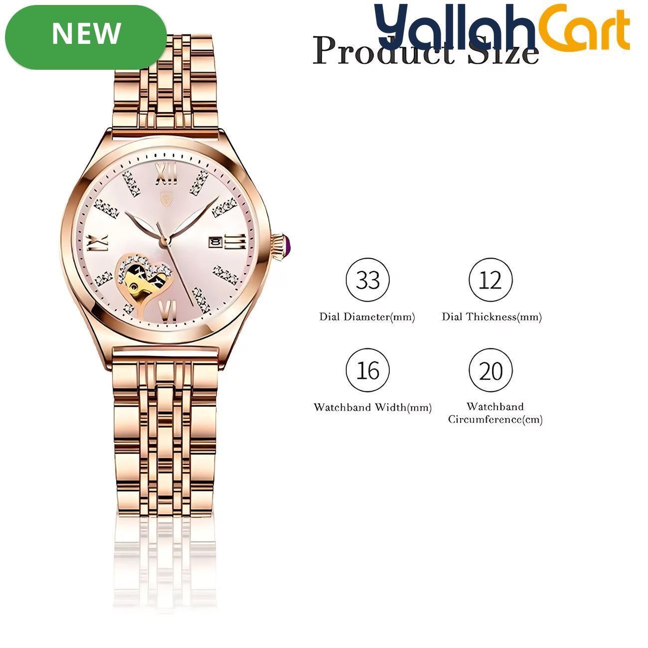 GEOMOY Women’s Rhinestone Quartz Watch – Hollow Heart Dial with Stainless Steel Strap
