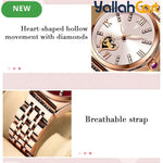 GEOMOY Women’s Rhinestone Quartz Watch – Hollow Heart Dial with Stainless Steel Strap