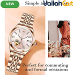 GEOMOY Women’s Rhinestone Quartz Watch – Hollow Heart Dial with Stainless Steel Strap
