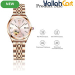 GEOMOY Women’s Rhinestone Quartz Watch – Hollow Heart Dial with Stainless Steel Strap