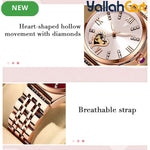 GEOMOY Women’s Rhinestone Quartz Watch – Hollow Heart Dial with Stainless Steel Strap