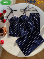 Women’s Oversized Polka Dot Blouse & Pants Set – 2-Piece Casual Summer Outfit