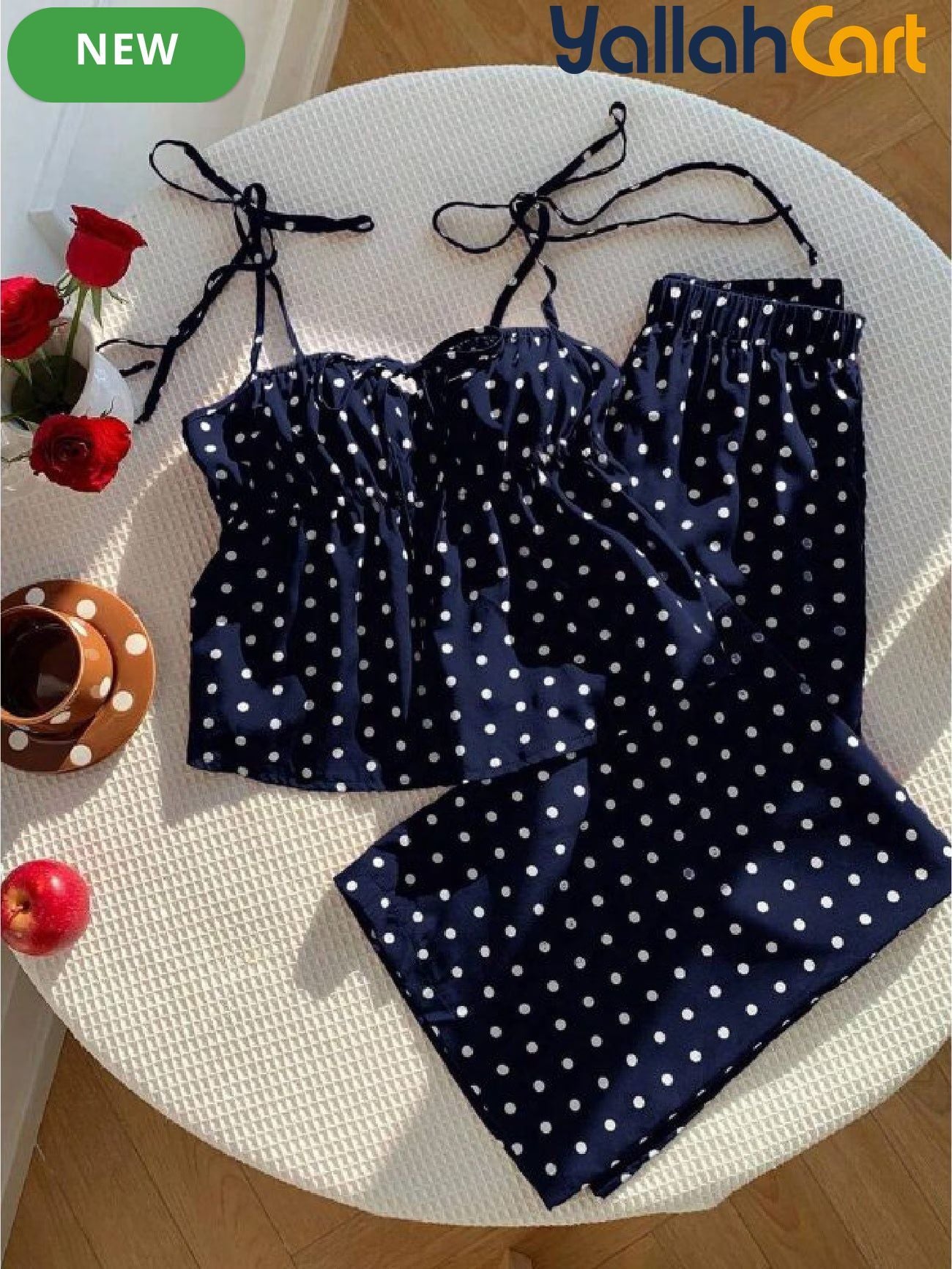 Women’s Oversized Polka Dot Blouse & Pants Set – 2-Piece Casual Summer Outfit